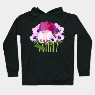 Peonies and anemones pink flowers Hoodie